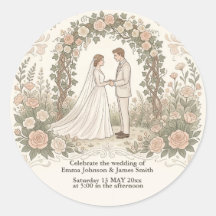Minimalist Cream Vintage Floral Wedding Sticker 