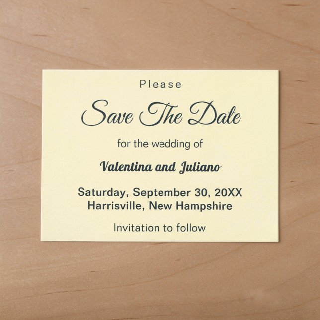 Minimalist Cream With Slate Text Wedding Save The Date (Cream with slate text wedding save the date)