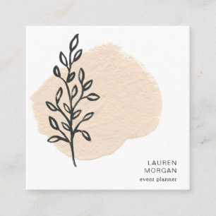 Minimalist Creme texture black floral Square Business Card