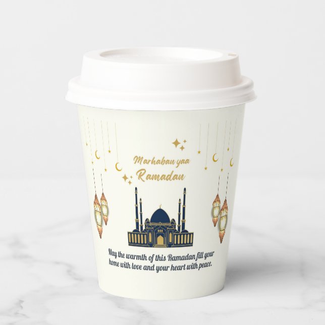  Minimalist Crescent Moon Ramadan Blessings Paper Cups (Front)