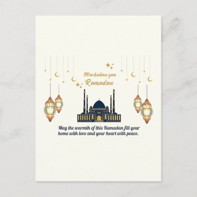  Minimalist Crescent Moon Ramadan Blessings Postcard (Front)