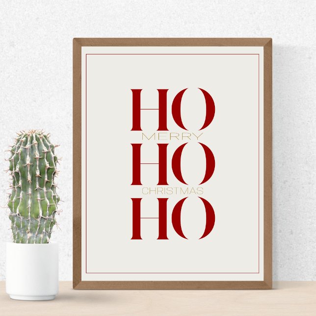 Minimalist Crimson Red "HO HO HO" Graphic Wall Poster (Creator Uploaded)