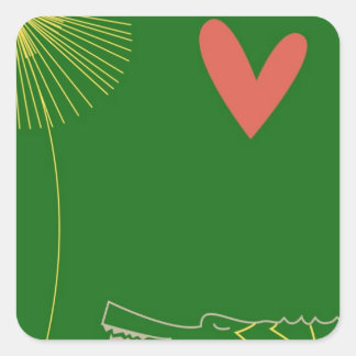 Minimalist Crocodile with heart and yellow flower. Square Sticker