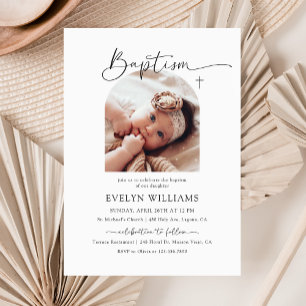 Minimalist Cross Baptism and Christening Photo Invitation