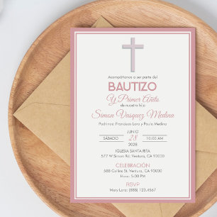 Minimalist Cross Baptism and First Birthday Invitation
