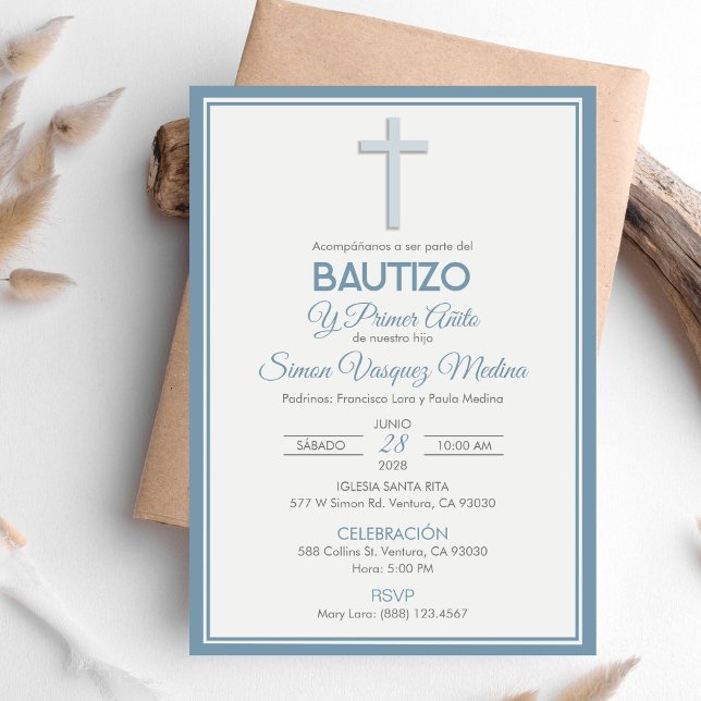 Minimalist Cross Baptism and First Birthday Invitation (Creator Uploaded)