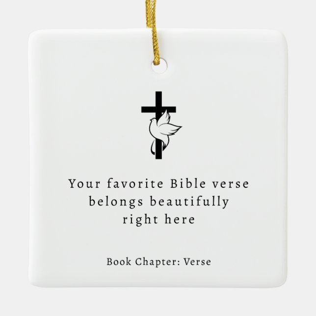 Minimalist Cross Bible Verse Ceramic Ornament (Front)
