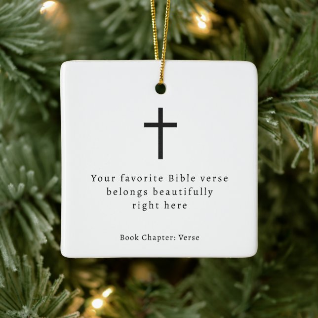 Minimalist Cross Bible Verse Ceramic Ornament (Tree)