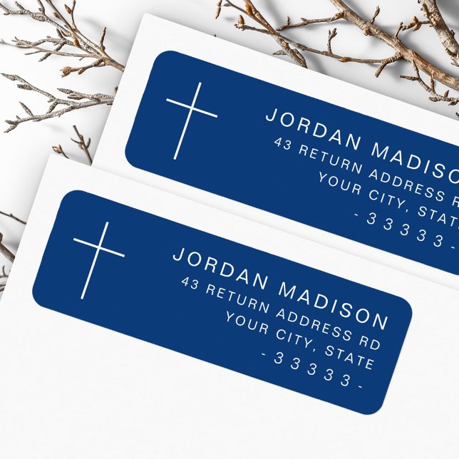 Minimalist cross dark blue return address label (Minimalist cross dark blue return address label)