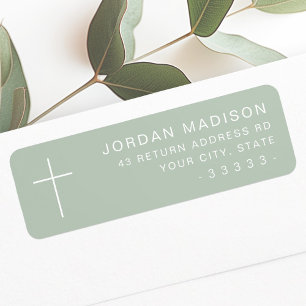 Minimalist cross light sage green return address return address label