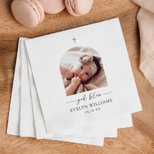 Minimalist Cross Photo Arch Personalised Baptism Napkin