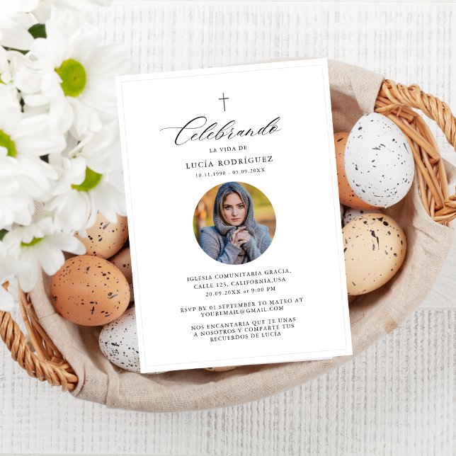 Minimalist Cross Photo Spanish Funeral Invitation (Creator Uploaded)