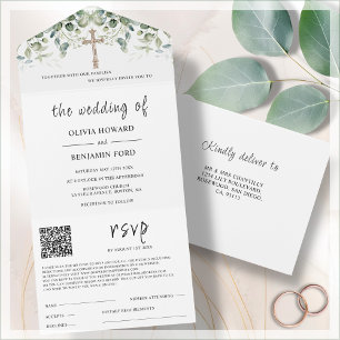 Minimalist Cross Religious QR Code  All In One Invitation