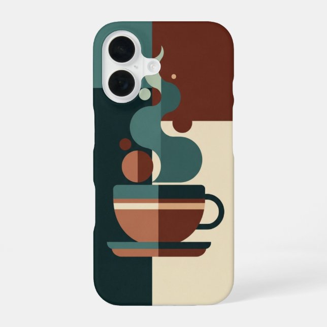 Minimalist Cup with Retro Steam iPhone 16 Case (Back)
