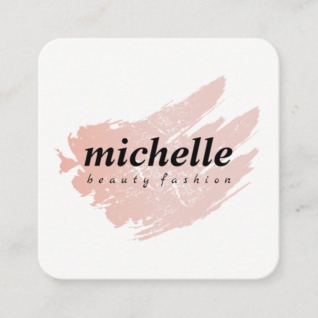 Minimalist | Cursive ElegantPink Brushed Square Business Card (Front)