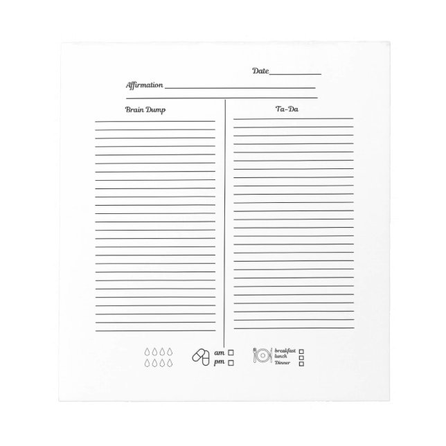 Minimalist Cursive Ta-Da Tracker Notepad (Front)