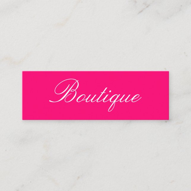 Minimalist Cursive Text Hot Pink Black Mini Business Card (Front)