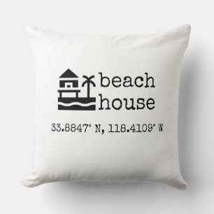 Minimalist Custom Beach Home GPS Coordinates 20x20 Cushion