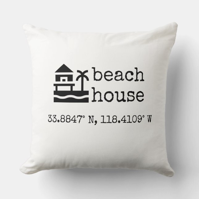 Minimalist Custom Beach Home GPS Coordinates 20x20 Cushion (Front)
