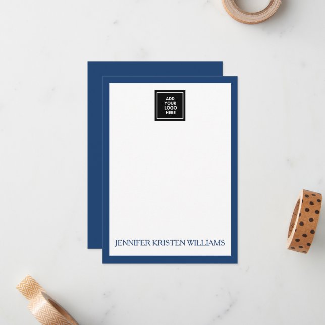 Minimalist Custom Business Logo Name Navy Blue Card (Front/Back In Situ)