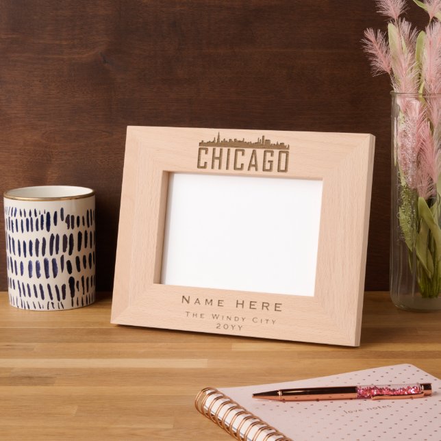 Minimalist Custom Chicago City Skyline Silhouette Etched Frames (Left)