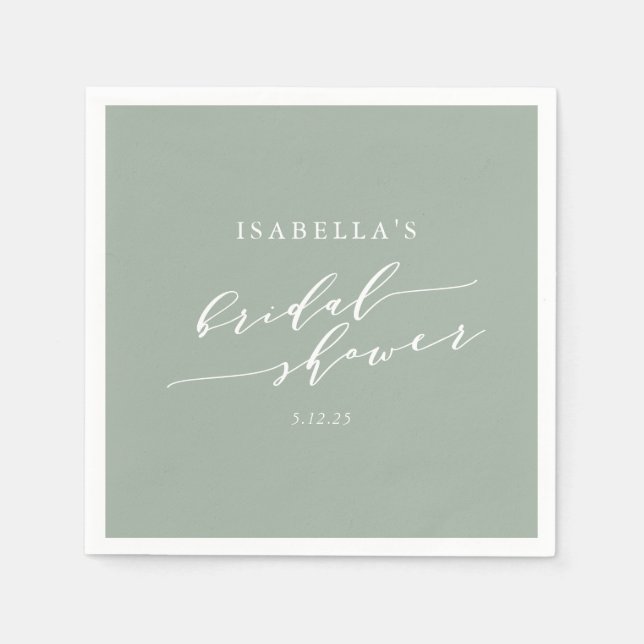Minimalist Custom Dusty Sage Green Bridal Shower  Napkin (Front)
