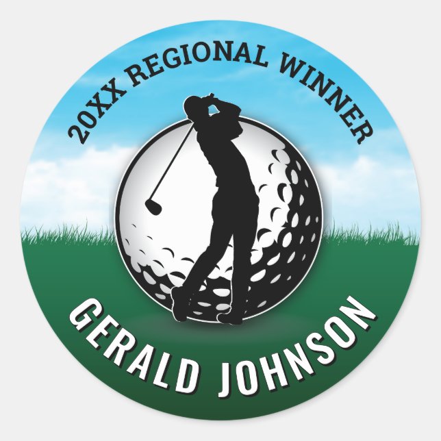 Minimalist Custom Elegant Men Golf Monogram Classic Round Sticker (Front)