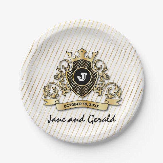 Minimalist Custom Elegant Monogram Design Paper Plate (Front)