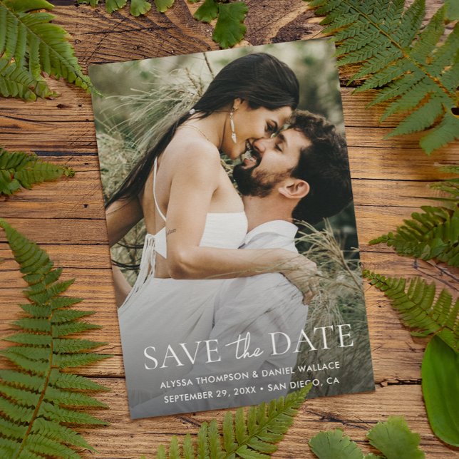 Minimalist custom full names One Photo website  Save The Date (Modern minimalist save the date wedding photo card with wedding website)