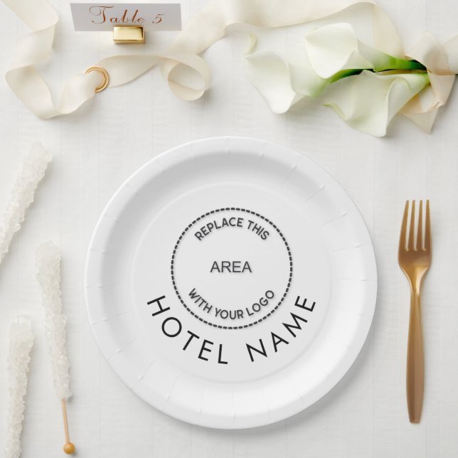 Minimalist Custom Logo Hotel Name Any Colour Paper Plate (Wedding)