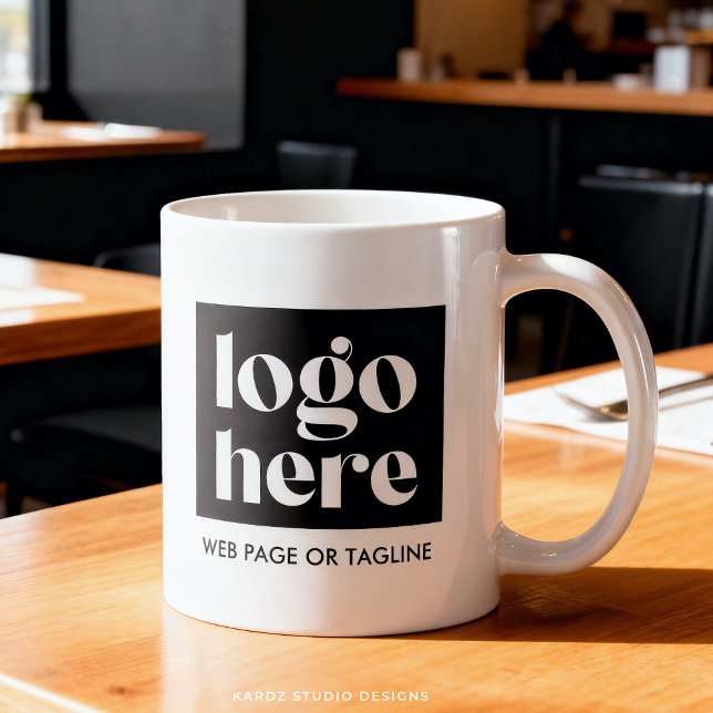Minimalist Custom Logo Promotional Mug (Classic mug shown in 11 oz. Customize with your logo, name, webpage or tagline. Choose size + style.)