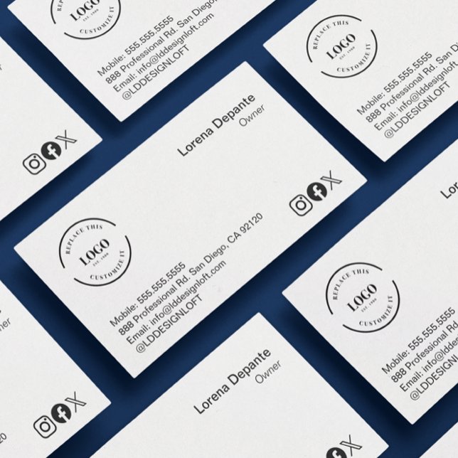 Minimalist Custom Logo Social media QR code  Business Card (Customizable business card templates with QR code, logo, social, website)