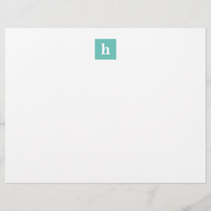 Minimalist Custom Monogram Aqua Blue Custom Letterhead