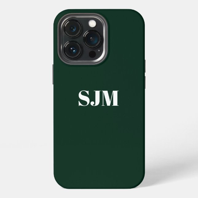 Minimalist Custom monogram name dark pine green iPhone Case (Back)