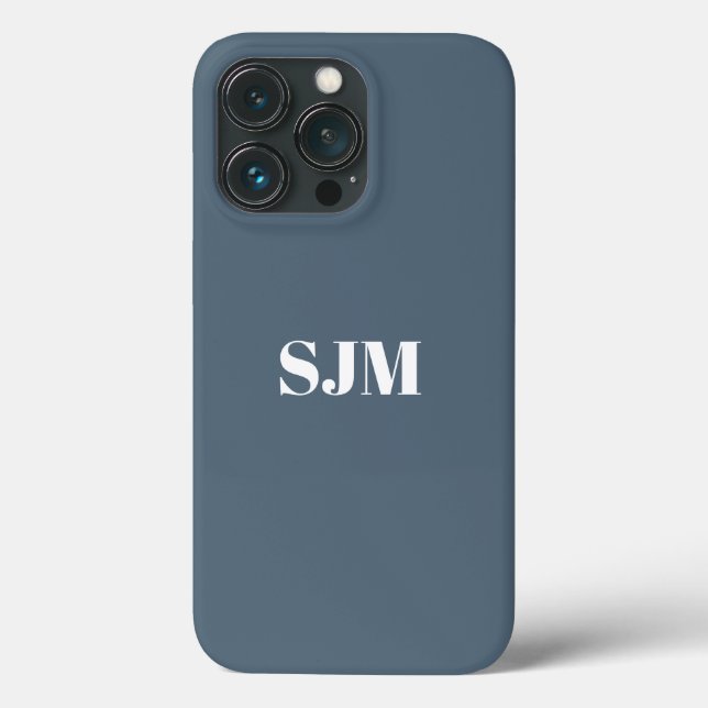 Minimalist Custom monogram name grey blue Case-Mate iPhone Case (Back)