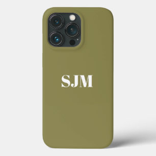 Minimalist Custom monogram name khaki green white iPhone 13 Pro Case