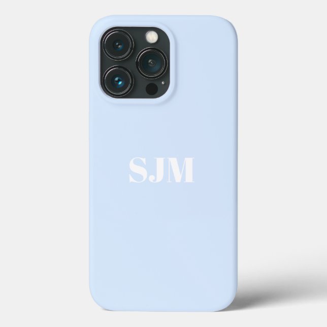 Minimalist Custom monogram name light blue white Case-Mate iPhone Case (Back)