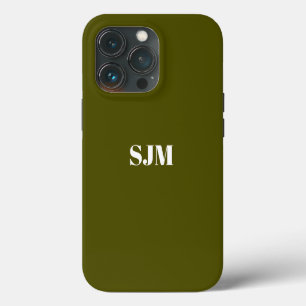 Minimalist Custom monogram name olive moss green iPhone 13 Pro Case