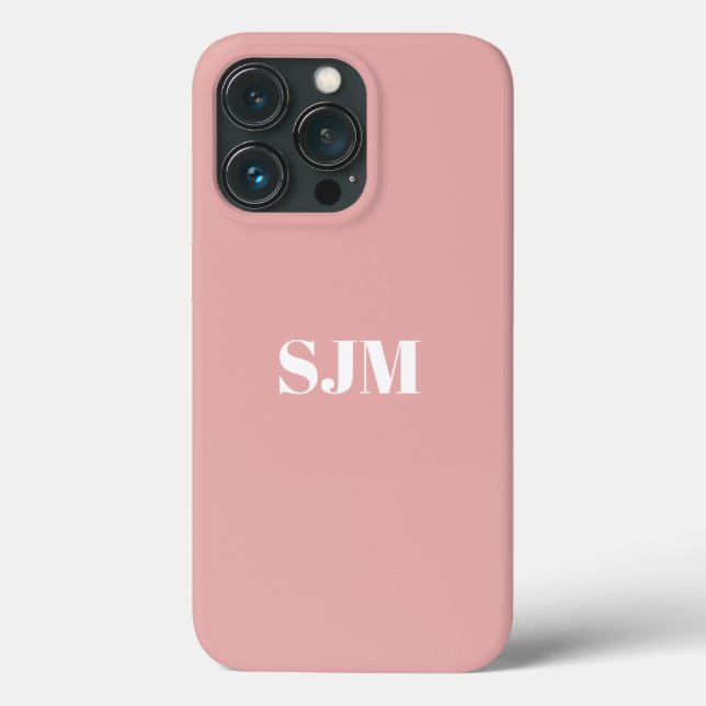 Minimalist Custom monogram name rose pink white Case-Mate iPhone Case (Back)