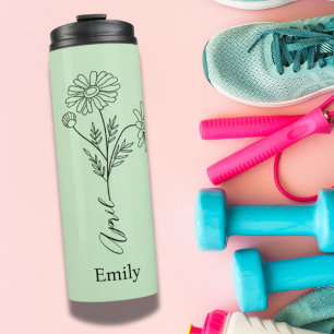 Minimalist Custom Name Daisy April Birth Flower Thermal Tumbler