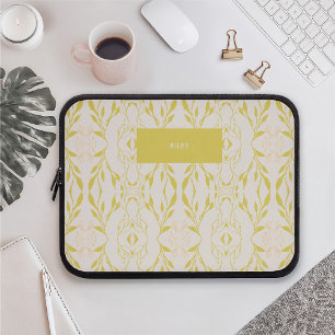 Minimalist Custom Name Floral Pattern Laptop Sleeve