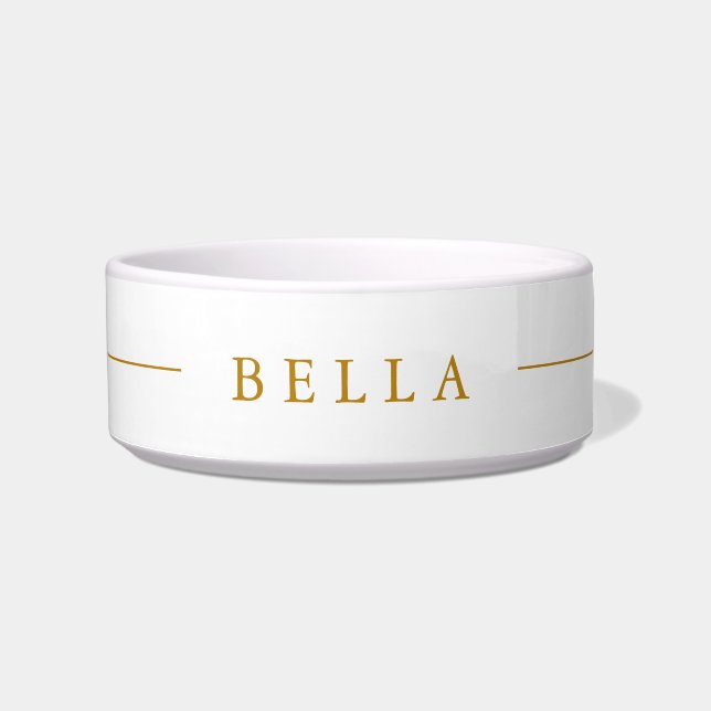 Minimalist Custom Name Gold Script Pet Bowl (Front)