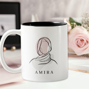 Minimalist Custom Name Hijab Line Art Two-Tone Mug