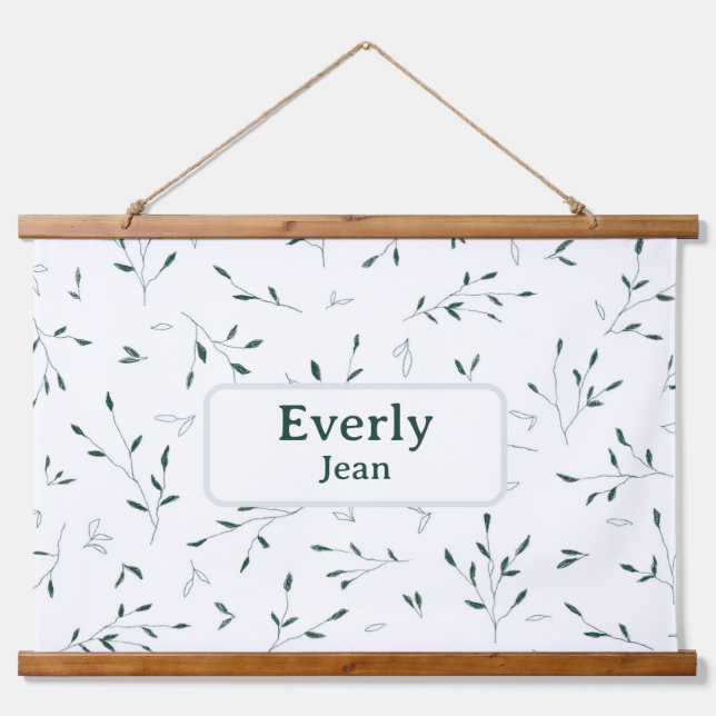 Minimalist Custom Name Nursery Decor Botanical Hanging Tapestry (Front)