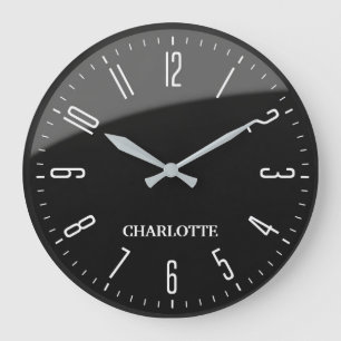Minimalist Custom Name Office Modern Black  Large Clock