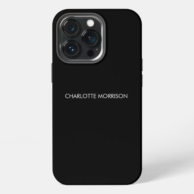 Minimalist custom name text monogram plain black iPhone case (Back)