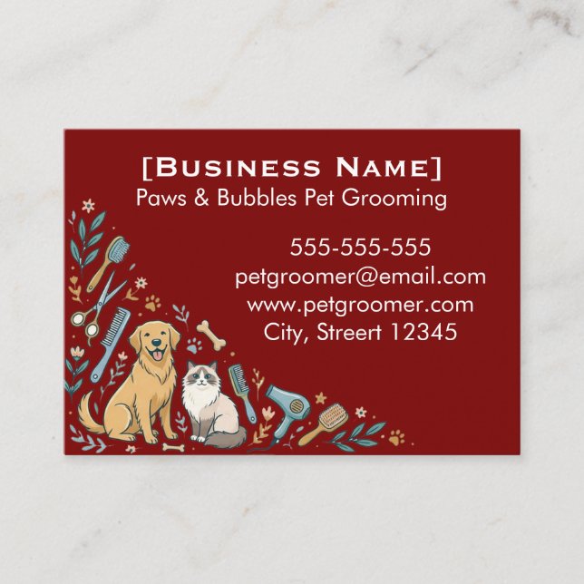 Minimalist Custom Pet Groomer Business Card  (Front)