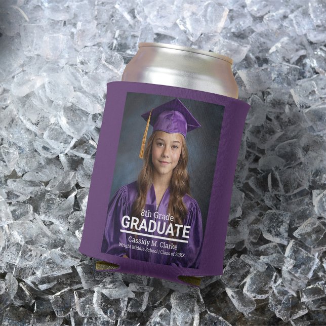 Minimalist Custom Photo 8th Grade Graduation Can Cooler (Creator Uploaded)