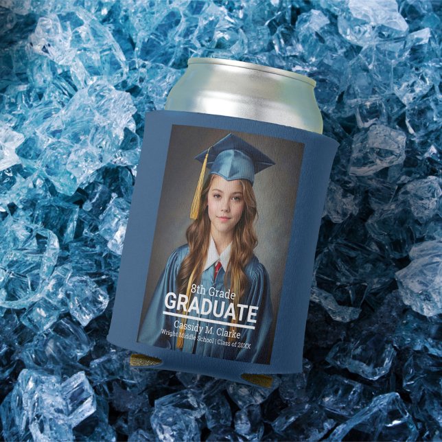 Minimalist Custom Photo 8th Grade Graduation Can Cooler (Creator Uploaded)