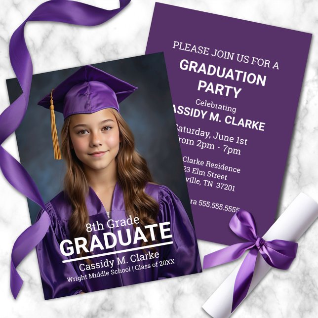 Minimalist Custom Photo 8th Grade Graduation Invitation (Creator Uploaded)